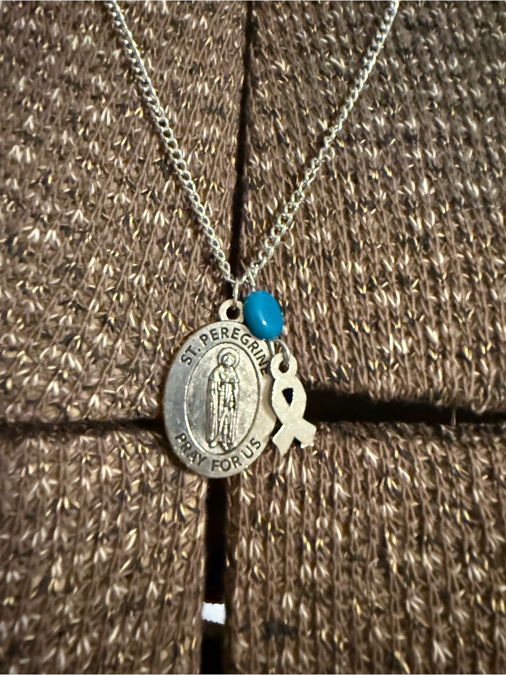 Silver St. Peregrine Medal Necklace with Turquoise Bead
